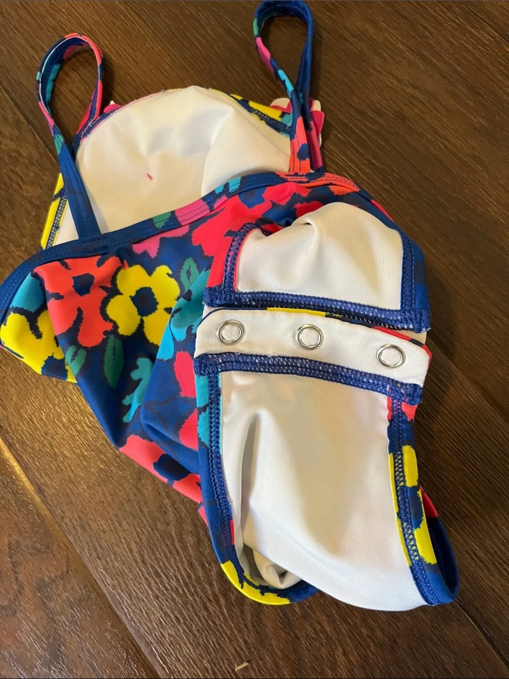 Tucker + Tate Bright Blue Floral One-Piece Swimsuit with Pink & Yellow Flowers